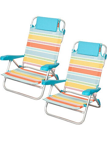 Aktive pack 2 chaises pliantes de plage 8 positions 48x50x80 cm rayures