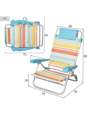 Aktive pack 2 chaises pliantes de plage 8 positions 48x50x80 cm rayures