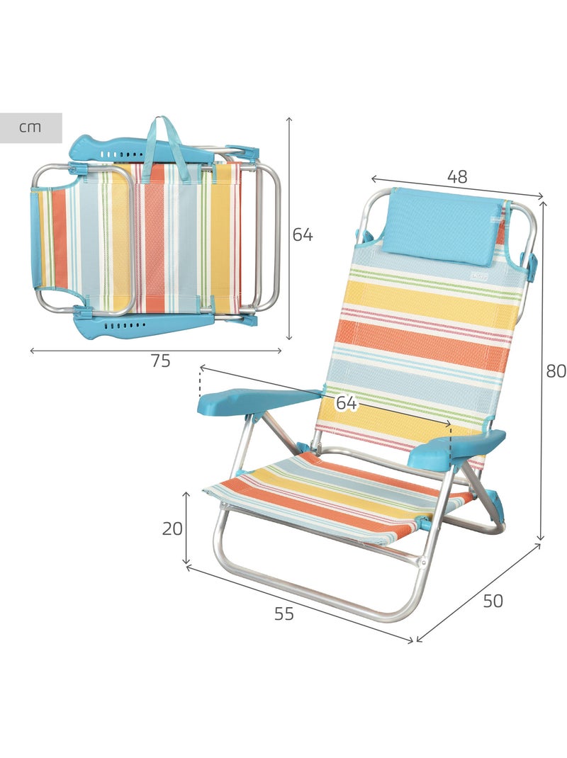 Aktive pack 2 chaises pliantes de plage 8 positions 48x50x80 cm rayures Multicolore - Kiabi