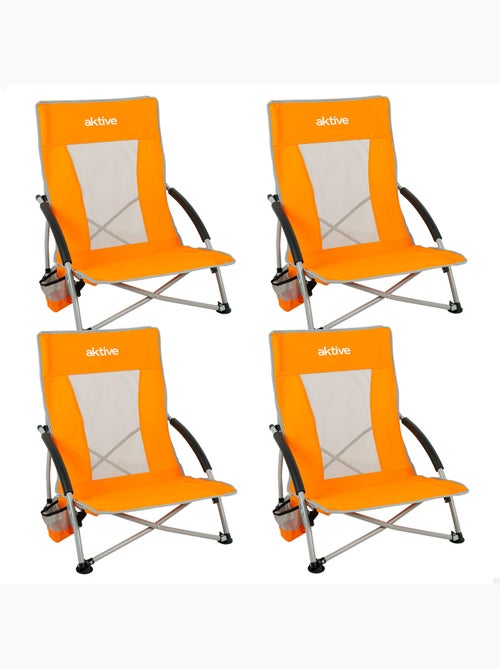 Aktive pack 4 chaises de plage pliantes 50x51x67 cm avec porte-gobelets - Kiabi Aktive pack 4 chaises de plage pliantes 50x51x67 cm avec porte-gobelets - Kiabi