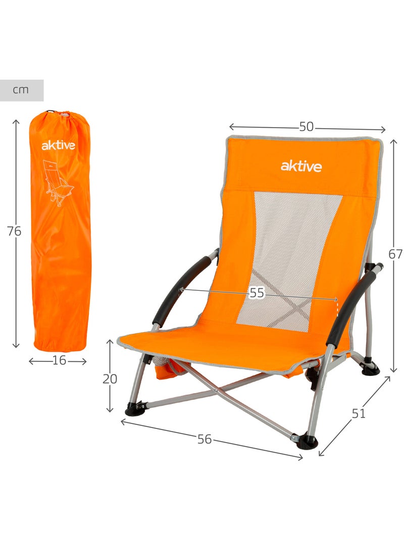 Aktive pack 4 chaises de plage pliantes 50x51x67 cm avec porte-gobelets Orange - Kiabi