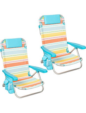 Aktive pack de 2 chaises de plage pliantes 48x48x75 cm 5 positions avec coussin et poches