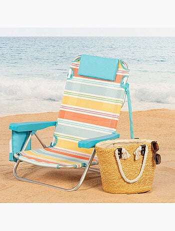Aktive pack de 2 chaises de plage pliantes 48x48x75 cm 5 positions avec coussin et poches