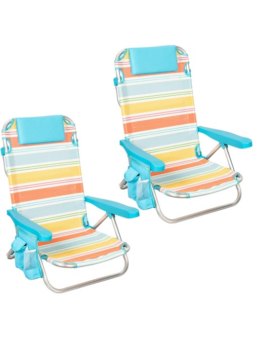 Aktive pack de 2 chaises de plage pliantes 48x48x75 cm 5 positions avec coussin et poches - Kiabi