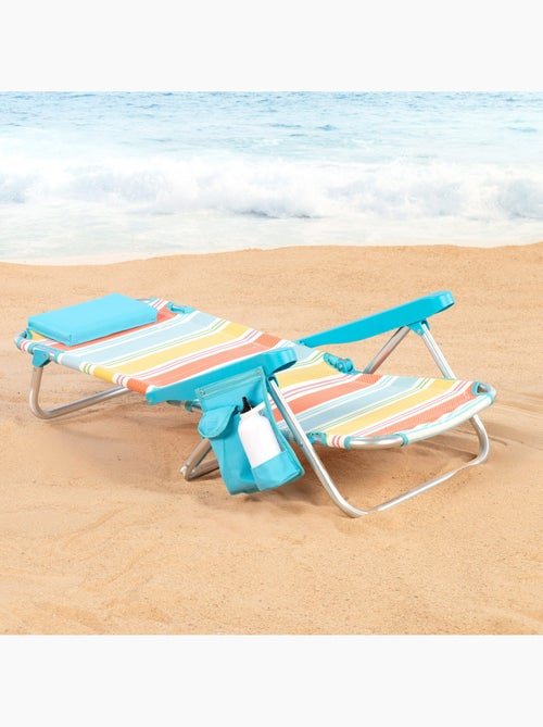 Aktive pack de 2 chaises de plage pliantes 48x48x75 cm 5 positions avec coussin et poches - Kiabi