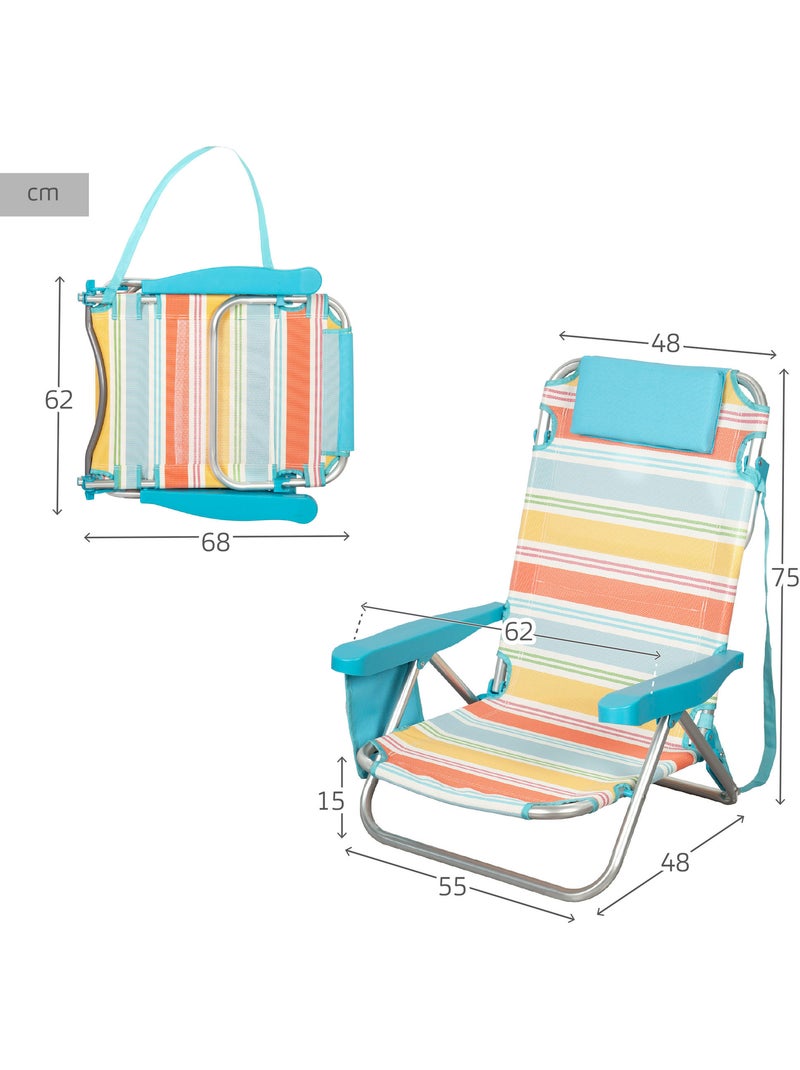 Aktive pack de 2 chaises de plage pliantes 48x48x75 cm 5 positions avec coussin et poches Multicolore - Kiabi