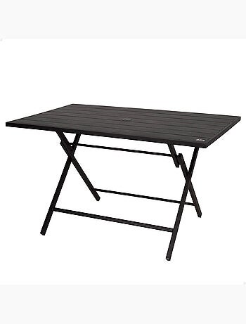 Aktive table de jardin pliante en acier pour 4 personnes avec trou pour parasol 120x75x70 cm