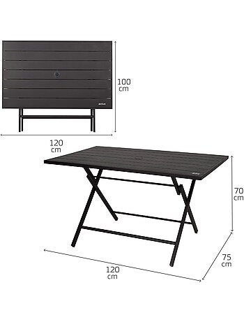 Aktive table de jardin pliante en acier pour 4 personnes avec trou pour parasol 120x75x70 cm