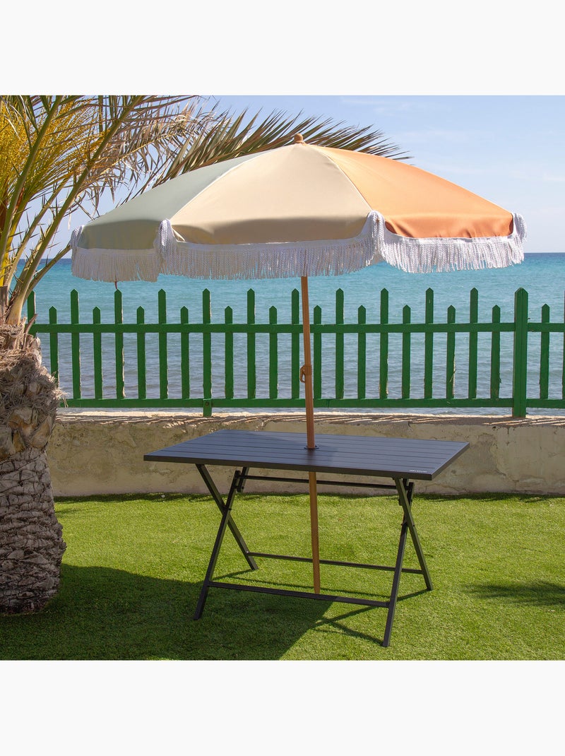 Aktive table de jardin pliante en acier pour 4 personnes avec trou pour parasol 120x75x70 cm Noir - Kiabi