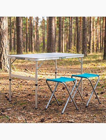 Aktive table pliante réglable en hauteur avec 2 tabourets