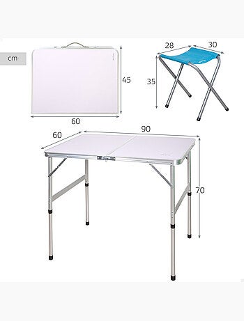 Aktive table pliante réglable en hauteur avec 2 tabourets