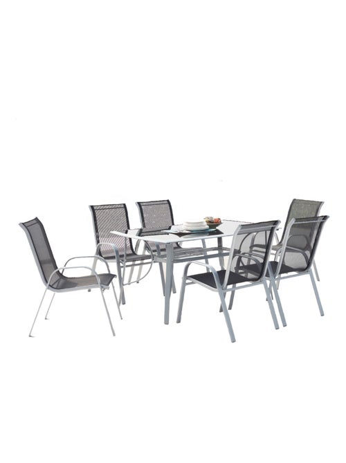 ALASSIO - Salon de jardin 6 places en aluminium gris - Kiabi