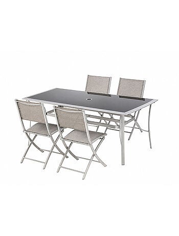 ALASSIO Ensemble de jardin table 150 cm + lot de 4 chaises pliantes