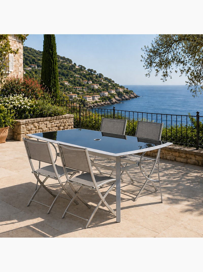 ALASSIO Ensemble de jardin table 150 cm + lot de 4 chaises pliantes Gris - Kiabi
