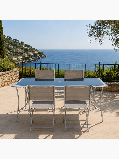 ALASSIO Ensemble de jardin table 150 cm + lot de 4 chaises pliantes - Kiabi ALASSIO Ensemble de jardin table 150 cm + lot de 4 chaises pliantes - Kiabi