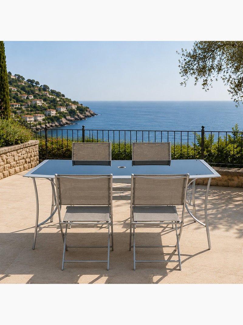 ALASSIO Ensemble de jardin table 150 cm + lot de 4 chaises pliantes Gris - Kiabi