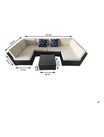 ALDABRA - salon de jardin modulable 6 places en résine tressée - gris et gris
