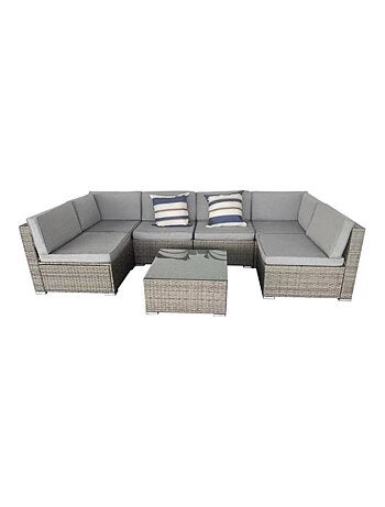 ALDABRA salon de jardin modulable 6 places en résine tressée - gris sombre et beige