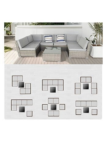 ALDABRA salon de jardin modulable 6 places en résine tressée - gris sombre et beige