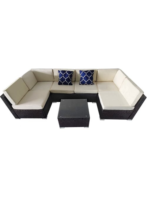 ALDABRA Salon de jardin modulable 6 places en résine tressée - marron et beige - Kiabi