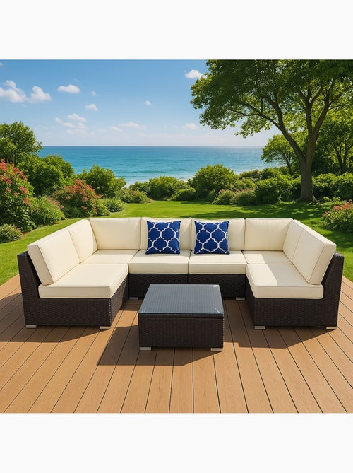 ALDABRA Salon de jardin modulable 6 places en résine tressée - marron et beige - Kiabi