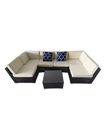ALDABRA salon de jardin modulable 6 places en résine tressée - gris sombre et beige