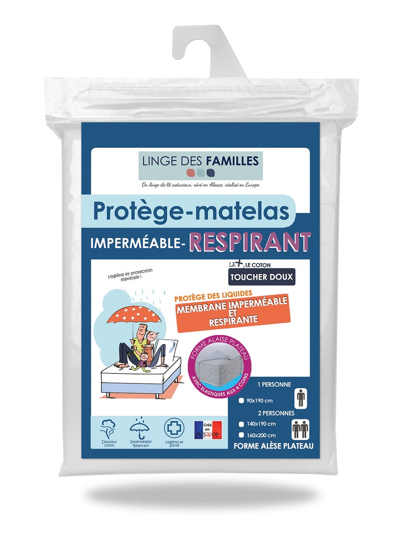Alèse Plateau Imperméable Respirante - Souple & Silencieuse - Coins Elastiqués - Linge des Familles Blanc - Kiabi