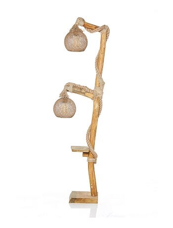 ALEX - Lampadaire en bois et cordes avec rebord