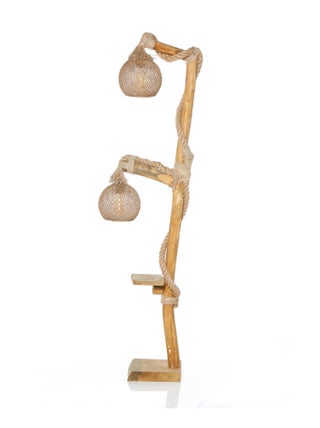 ALEX - Lampadaire en bois et cordes avec rebord