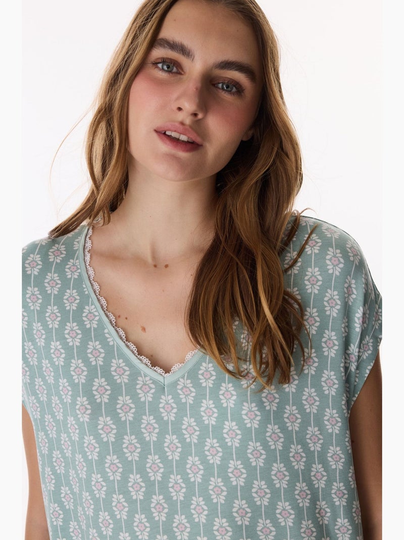 Alia nuisette fleurie en dentelle à manches courtes penti Vert menthe - Kiabi