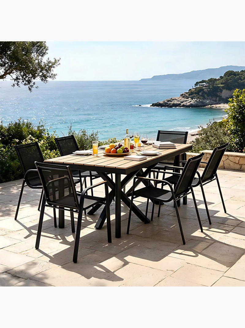 ALMADA Ensemble de jardin table 190cm effet bois + 6 fauteuils Marron - Kiabi