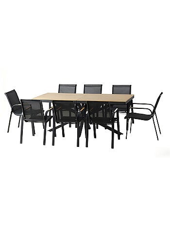 ALMADA Ensemble de jardin table 190cm effet bois + 8 fauteuils