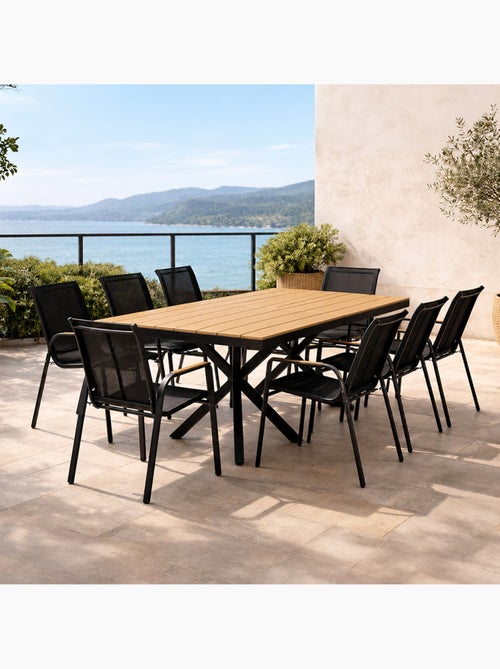 ALMADA Ensemble de jardin table 190cm effet bois + 8 fauteuils - Kiabi ALMADA Ensemble de jardin table 190cm effet bois + 8 fauteuils - Kiabi