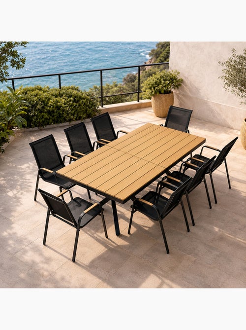ALMADA Ensemble de jardin table 190cm effet bois + 8 fauteuils - Kiabi ALMADA Ensemble de jardin table 190cm effet bois + 8 fauteuils - Kiabi
