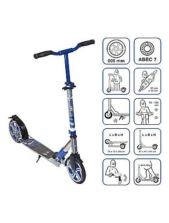 Aluminium Trottinette Deluxe 205 mm gris-Bleu