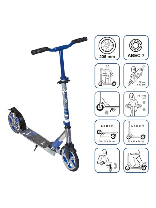 Aluminium Trottinette Deluxe 205 mm gris-Bleu - Kiabi Aluminium Trottinette Deluxe 205 mm gris-Bleu - Kiabi