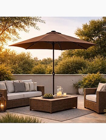 AMALFI Parasol marron rond 2,66 x 2,66 m led