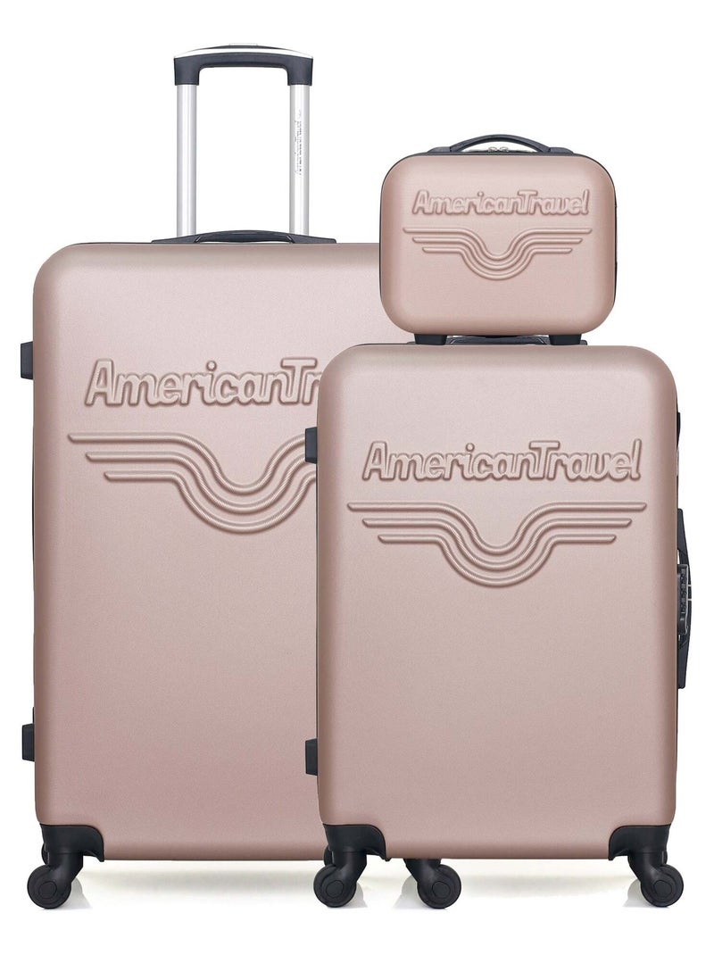 AMERICAN TRAVEL - Lot de 3 - Valise grand format, valise weekend et vanity CHELSEA Rose clair - Kiabi