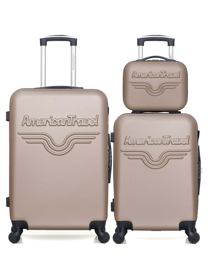 AMERICAN TRAVEL - Lot de 3 - Valise weekend, valise cabine et vanity CHELSEA Beige - Kiabi