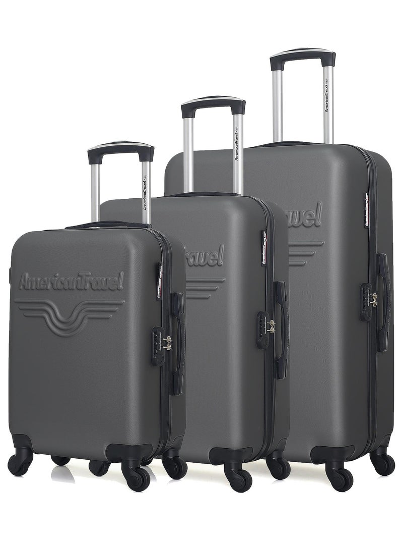 AMERICAN TRAVEL - Set de 3 Valises CHELSEA 75 cm 4 Roues Gris foncé - Kiabi