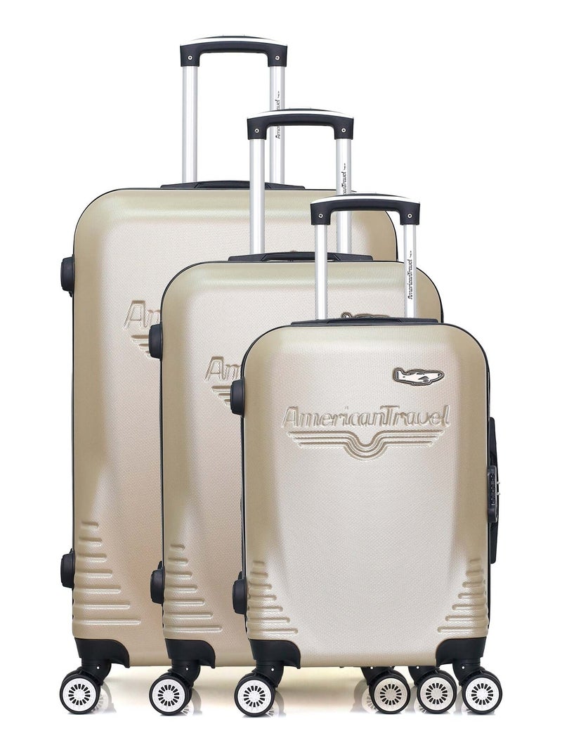 AMERICAN TRAVEL - Set de 3 Valises DC 75 cm 4 Roues Beige - Kiabi