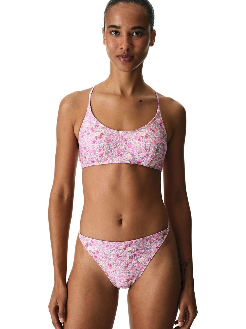 Amira bas de bikini à motif fleuri et côtés volantés, taille moyenne penti Rose/Blanc/Vert - Kiabi