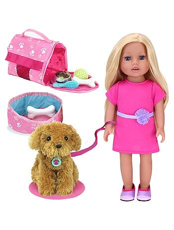Amis de tous les jours Blonde de 18 pouces Chloé avec chiot et transporteur