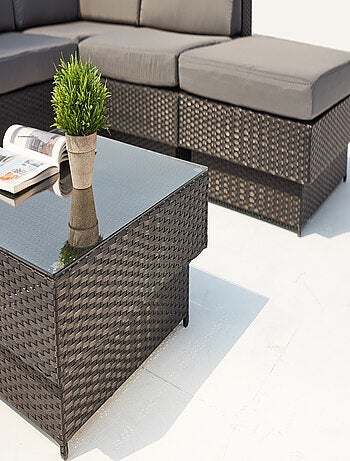 Amorgos gris : salon de jardin d'angle en résine tressée noire poly rottin