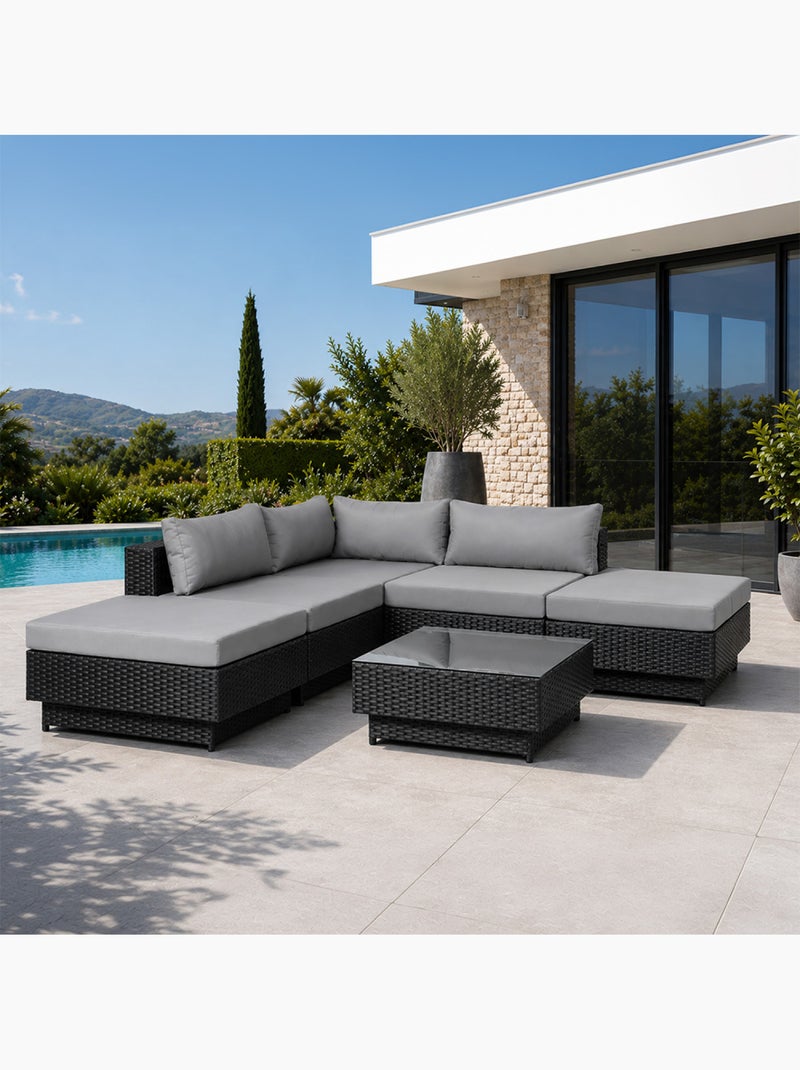 AMORGOS Salon de jardin 5 places modulable en résine tressée noir Gris Noir - Kiabi
