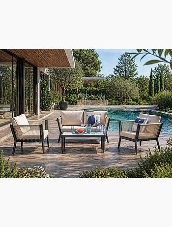 ANAHMA Salon de jardin 4 places en aluminium écru et noir