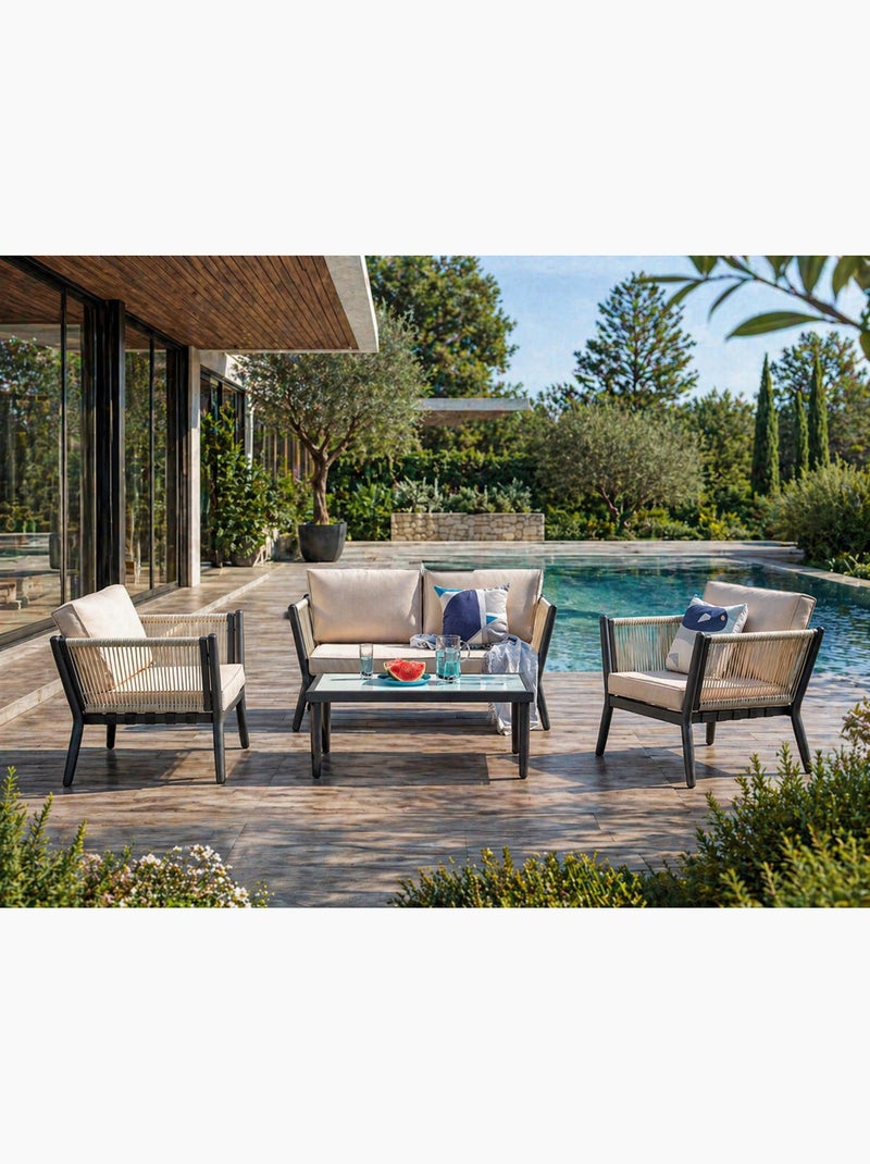 ANAHMA Salon de jardin 4 places en aluminium écru et noir Ecru - Kiabi