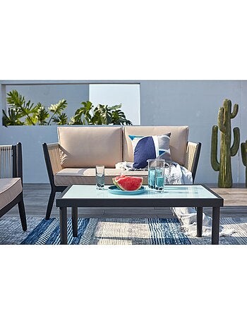 ANAHMA Salon jardin alu et corde écru-noir