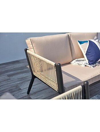 ANAHMA Salon jardin alu et corde écru-noir