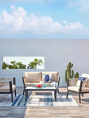 Anahma, salon jardin alu et corde gris clair